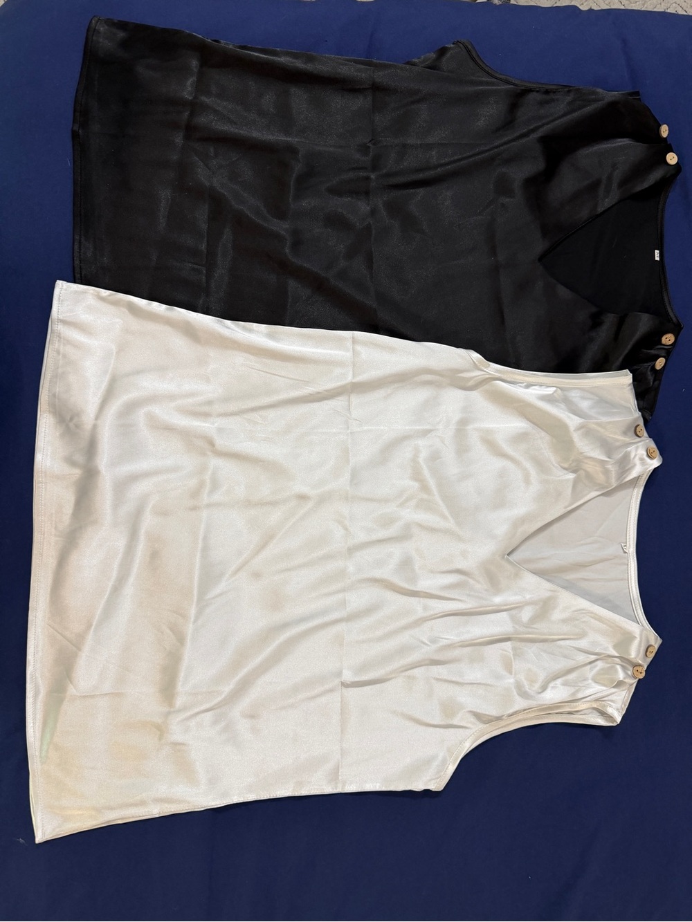 Satin V-Neck Sleeveless Tank Duo — Black & White